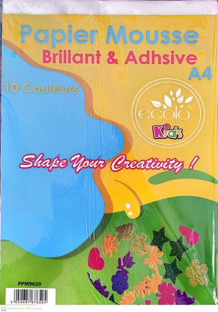 PAPIER MOUSSE BRILLANT ET ADHSIVE 10 COULERS ECOLO